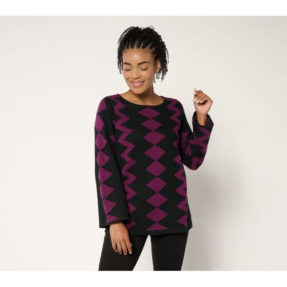 Brandis Dress Out Loud Women's Top Sweater Sz L Zig Zag Boat Neck Purple A704251